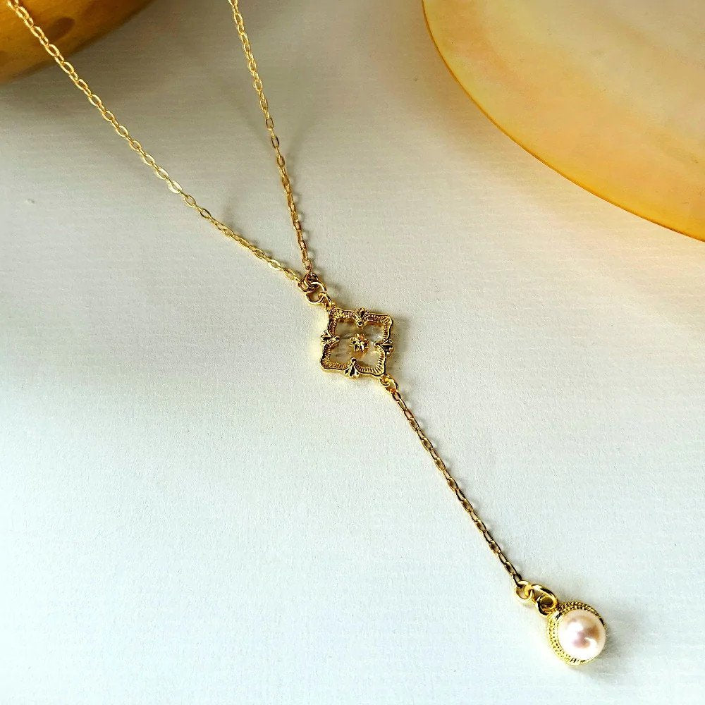 18K Vergulde ketting met parel