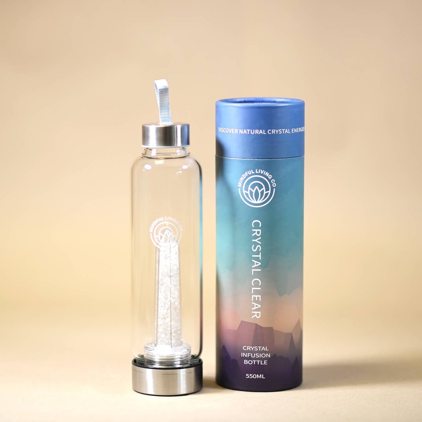 Duurzame waterfles van glas met edelstenen inclusief GRATIS hoes