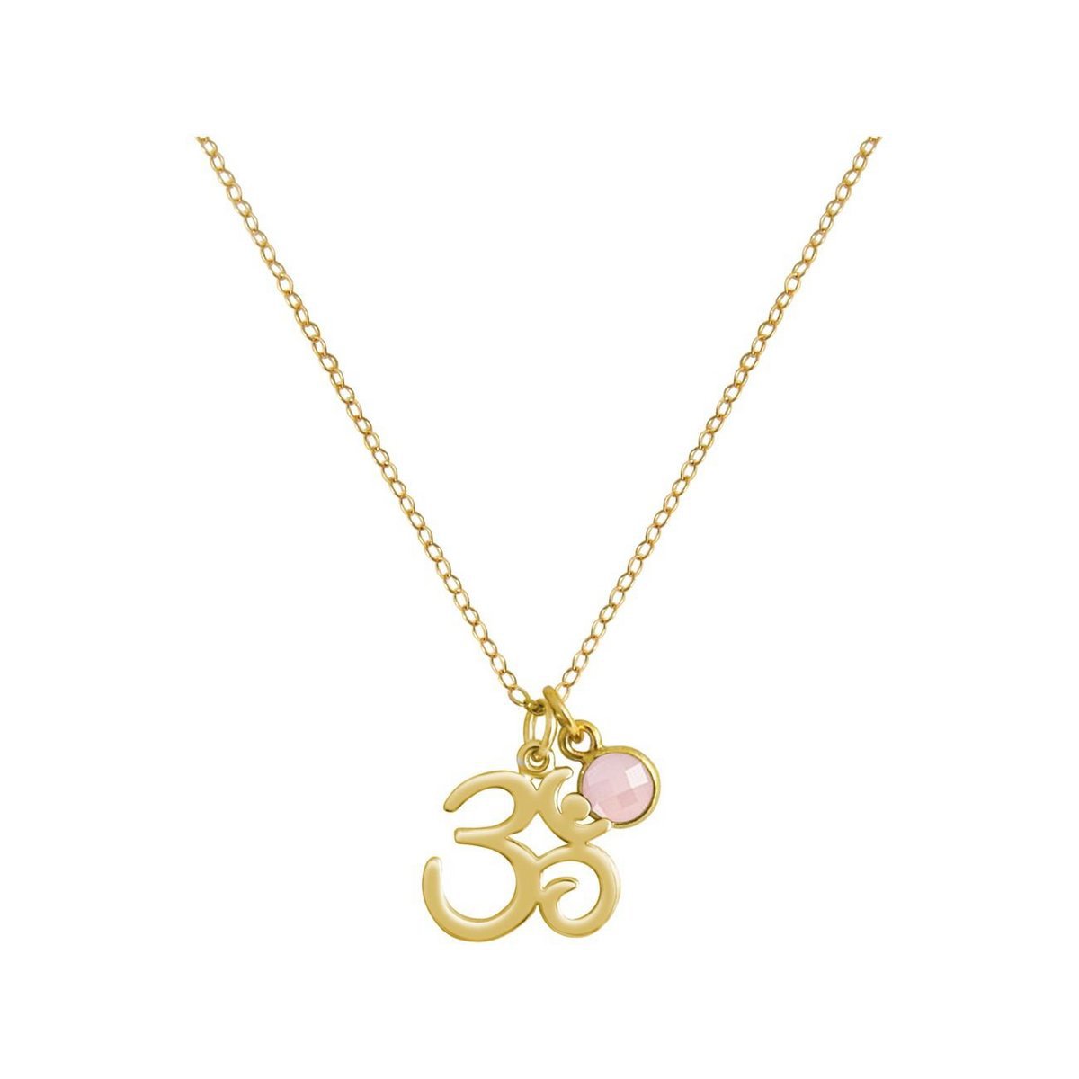 Ohm ketting goud met rozekwarts hanger