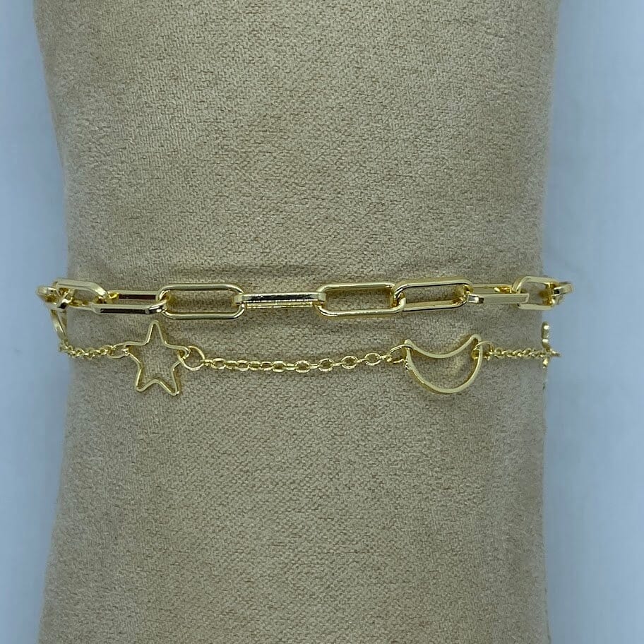 schakelarmband 2x ster-maan/ breed