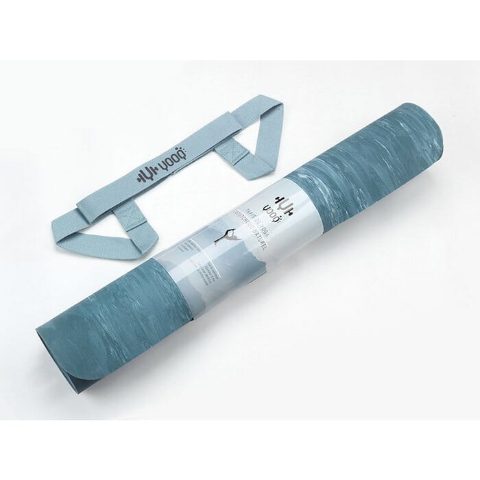 yogamat rubber marmer blauw met band